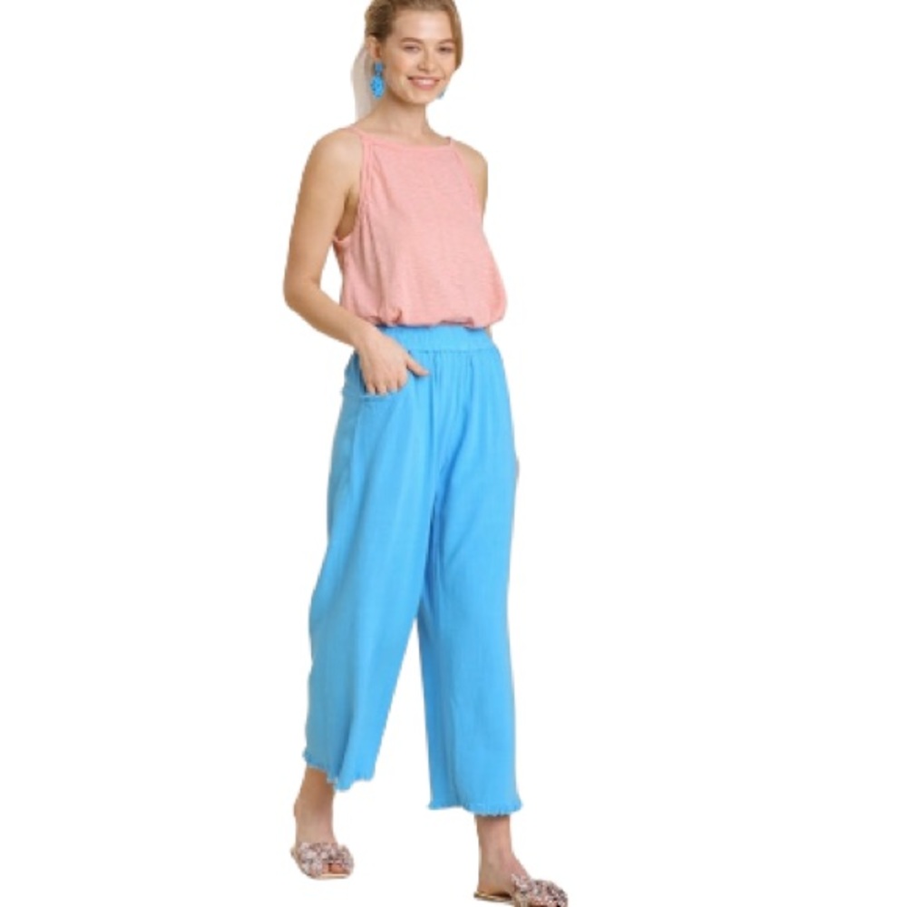 NWT Cyan Blue Umgee Linen Wide Leg Pant